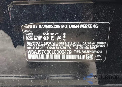 2020 BMW M550I xDrive from USA, damaged, VIN WBAJS7C00LCD00479